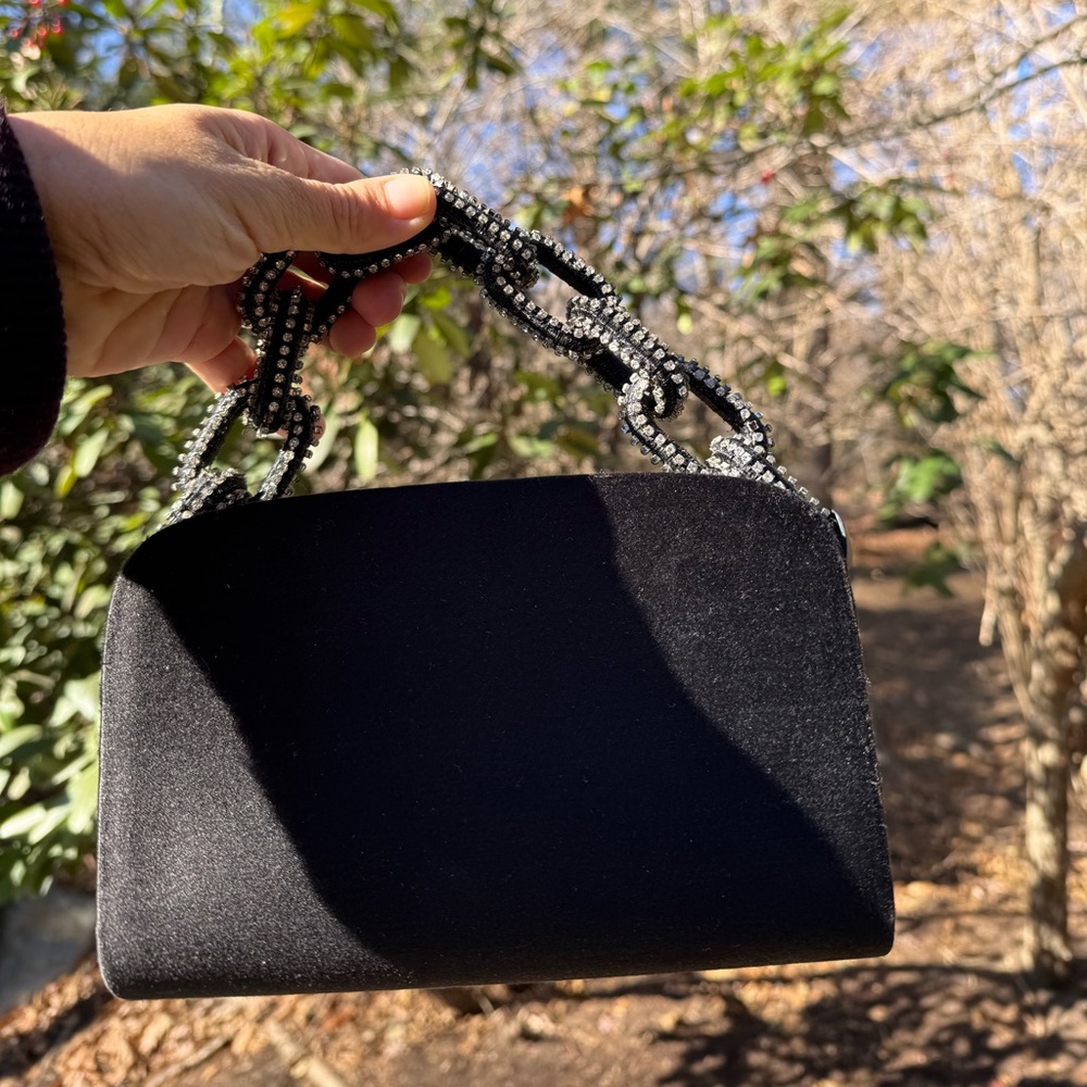 Chic Black Clutch with Beaded Handle